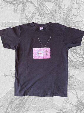 Supreme TV Graphic T-Shirt Black Medium Box Logo Screen Print Streetwear Tee